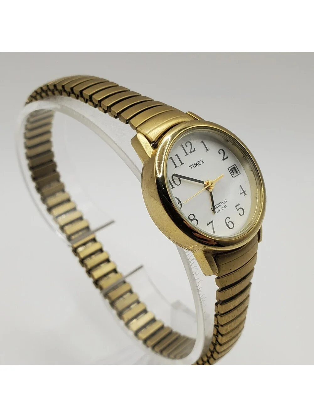 Timex Indiglo 2012 Womens Watch  25mm New Battery Gold Tone Stretch Please Read